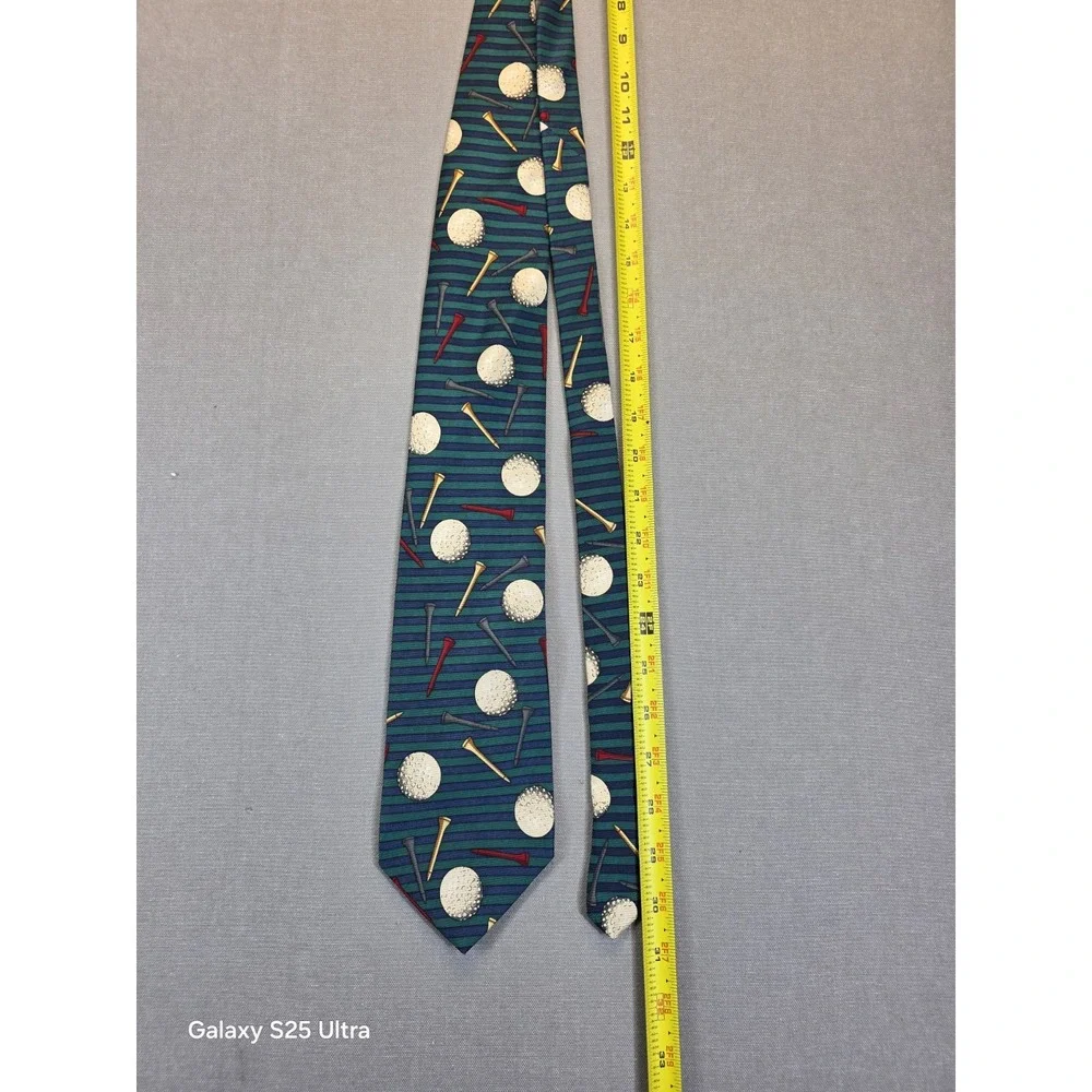 Mens 100% Silk Necktie Golf Balls Tees Sports Country Club Golfer Office Vintage